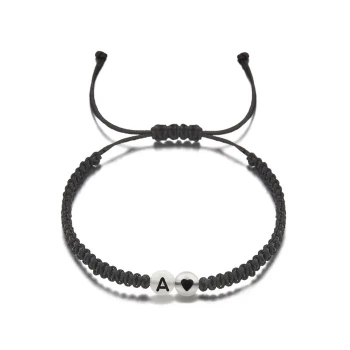 Bracelet Initial Cœur Personnalisé Tressé en Coton pour Amoureux et Amis Occasions Spéciales