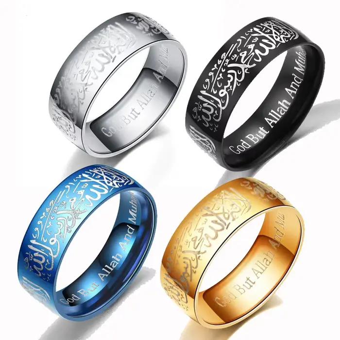 Bague tendance en acier titane avec message coranique, mots religieux islamiques, pour hommes et femmes, style vintage