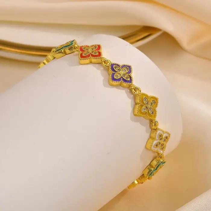 Bracelet trèfle à quatre feuilles élégant en cuivre doré pour femmes cadeau amitié anniversaire fiançailles