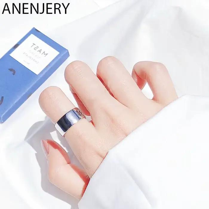 ANENJERY – bagues en argent poli, couleur argent, Surface large, bijoux de marque à la mode, cadeau d'anniversaire, S-R545