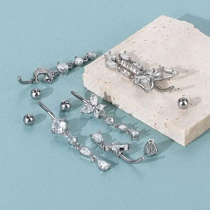 Anneau de nombril en zircone cubique avec finition plaquée argent pour femmes bijoux de corps élégants pour occasions spéciales