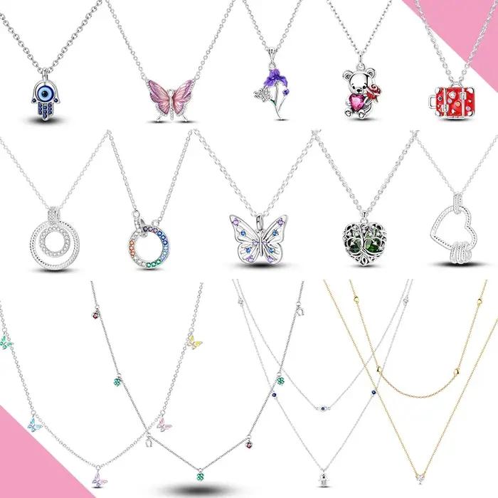 Collier pendentif en argent 925 serti de zirconium blanc avec forme de cœur et de papillon pour femmes bijoux d'anniversaire cadeau spécial