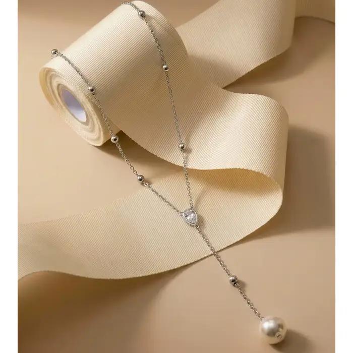 Yhpup – collier en acier inoxydable avec perles simulées en zircone, chaîne en Y, style coréen chic, accessoires de bijoux délicats pour l'été