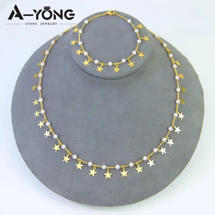 Parure de bijoux bohèmes à pampilles plaquées or 21 carats perles élégantes arabes collier et bracelet pour femmes occasions spéciales