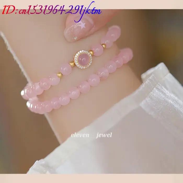 Bracelet en perles de jade véritable rose, accessoires amulette, bijoux naturels à la mode, talisman vintage, bracelet en agate, cadeaux de luxe pour femmes