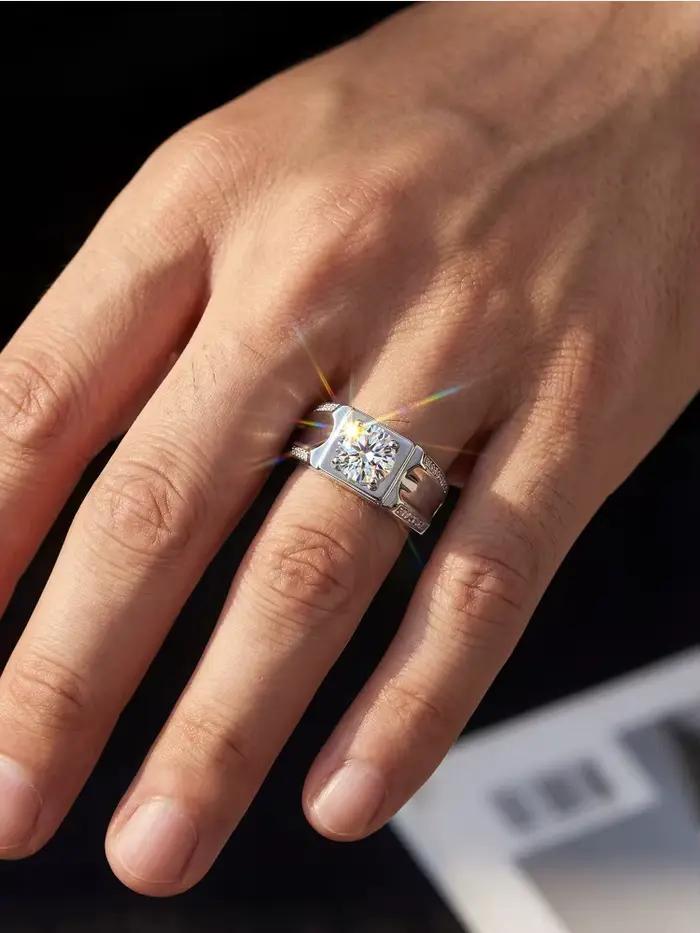 Bagues de mariage solitaires en moissanite brillante 1 carat pour hommes
