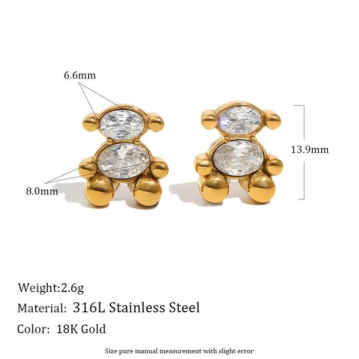 Ensemble de bijoux ours mignon plaqué or hypoallergénique collier et boucles d'oreilles pour femme occasions sociales style classique polyvalent