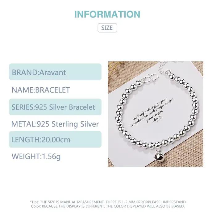 ARAVANT – bracelets en argent 925 avec perles en forme de cloche, chaînes pour femmes et filles, bijoux à la mode, cadeaux