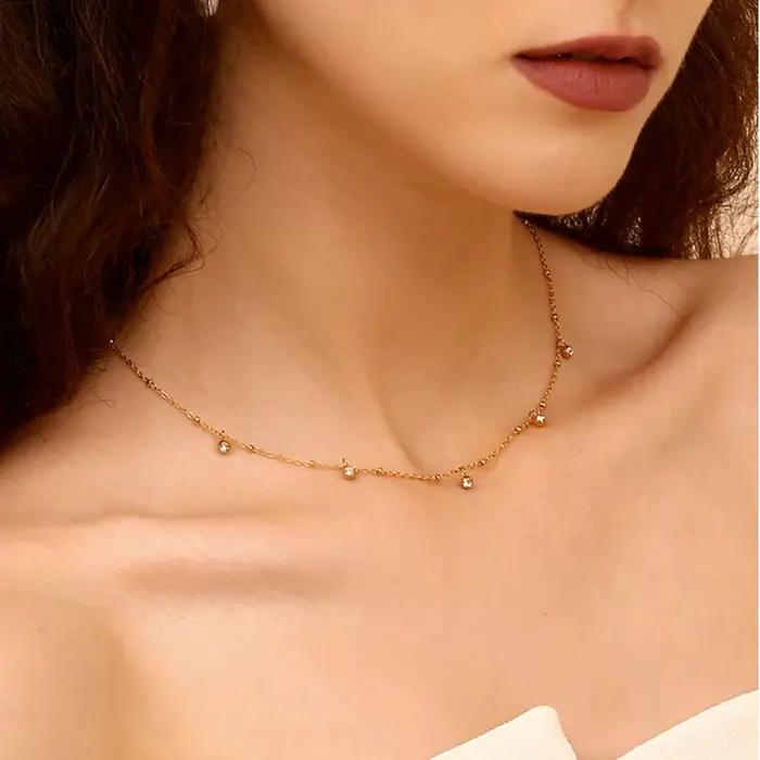 E.B.belle-Collier en acier inoxydable plaqué or 18 carats pour femme
