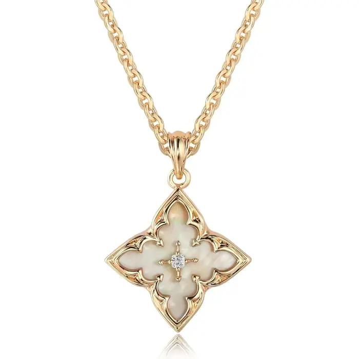 Collier trèfle pour femmes délicat plaqué or CZ pendentif