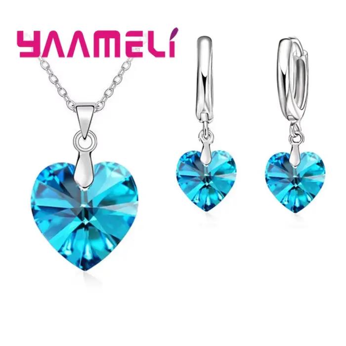 Ensemble de bijoux de mariée en argent Sterling 925 avec pendentifs en cristal pour femmes occasions spéciales romantiques