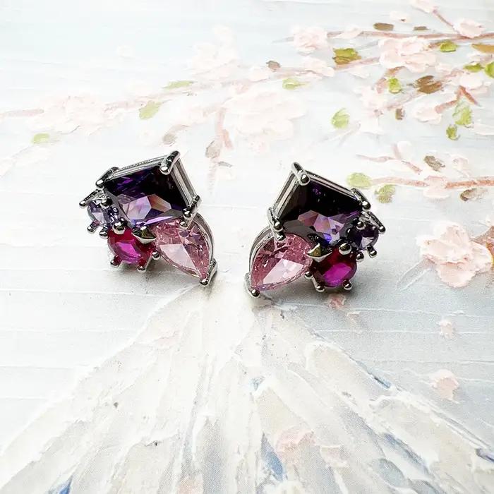 Boucles d'oreilles en Zircon rose et Violet