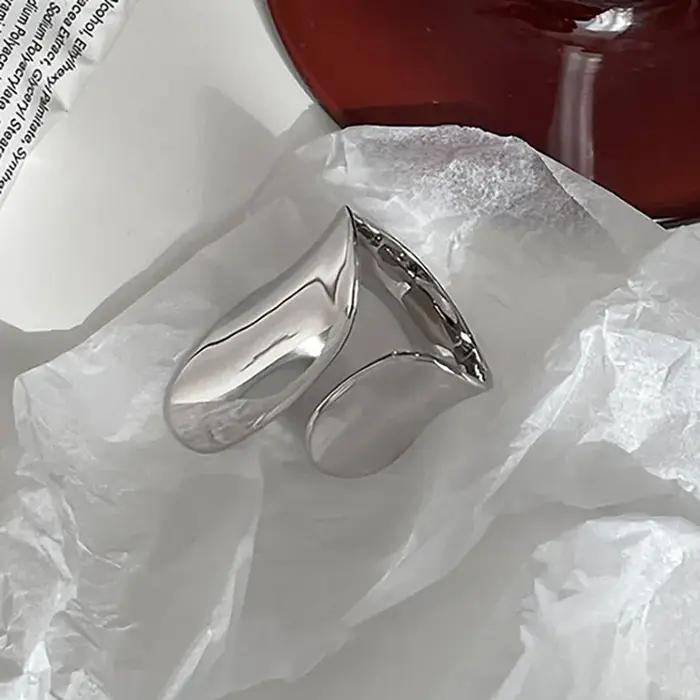 Foxanry minimaliste couleur argent manchette anneaux pour femmes Couples nouvelle mode créative motif lisse géométrique fête bijoux cadeaux