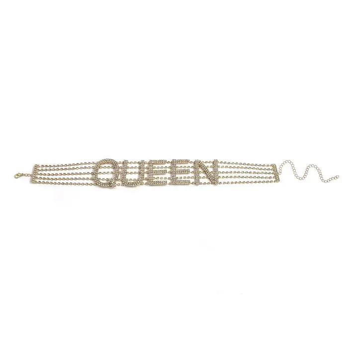 Collier avec lettres Queen pour femmes, personnalité Hip Hop, chaîne de clavicule en strass, accesso