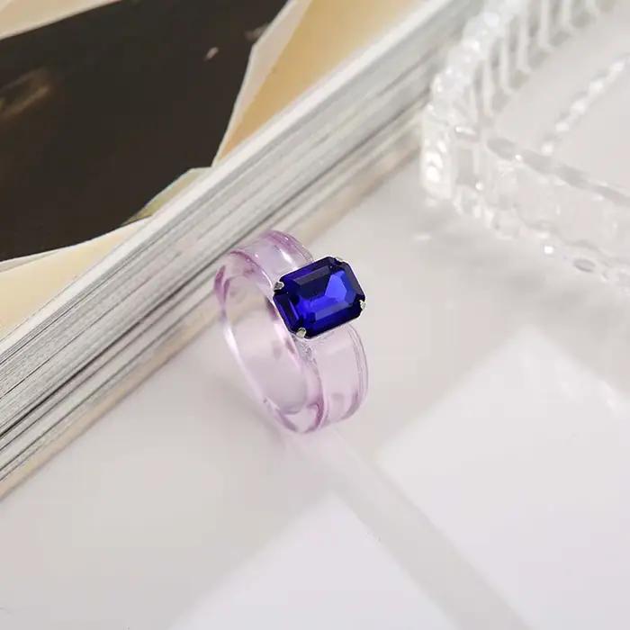Bagues tendance vintage pour filles, en résine acrylique transparente avec strass, bijoux fantaisie