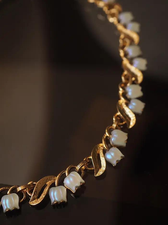 Belle Epoque Lily Of The Valley Ensemble de bijoux vintage en or 14 carats rempli de calcédoine florale