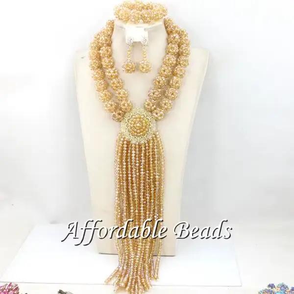 Ensemble de bijoux fantaisie Champagne pour femmes, ensemble de perles africaines de mariage, meille