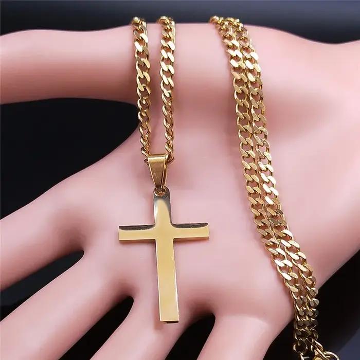 Collier Croix Hip Hop Unisexe en Acier Inoxydable Bijou Tendance Religieux pour Femmes et Hommes Occasions Spéciales