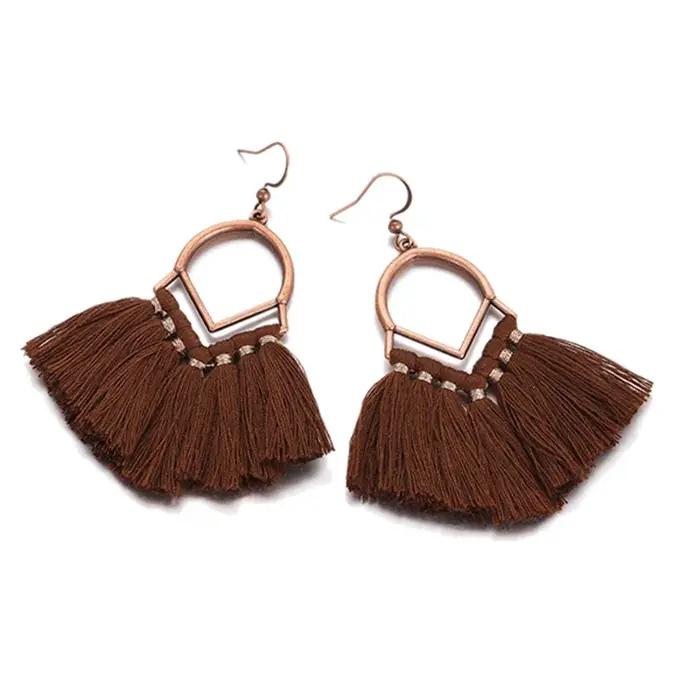 Boucles d'oreilles de mariage à franges bohèmes multicolores pour femmes