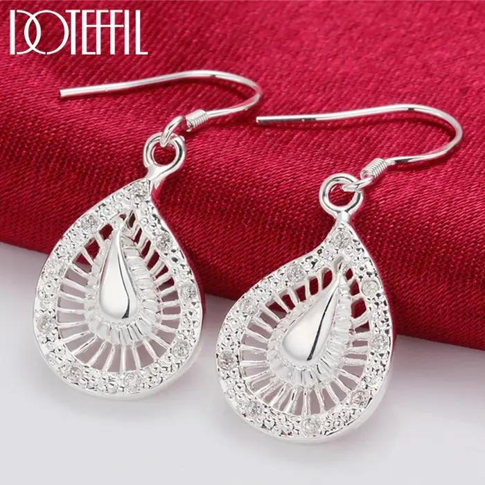 DOTEFFIL 925 en argent Sterling gouttelettes d'eau goutte boucle d'oreille pour les femmes de mariag