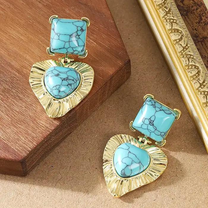 Boucles d'Oreilles Pendantes Élégantes en Turquoise Bleue Style de Niche pour Femmes Occasions Spéciales Écologiques et Luxe Subtil
