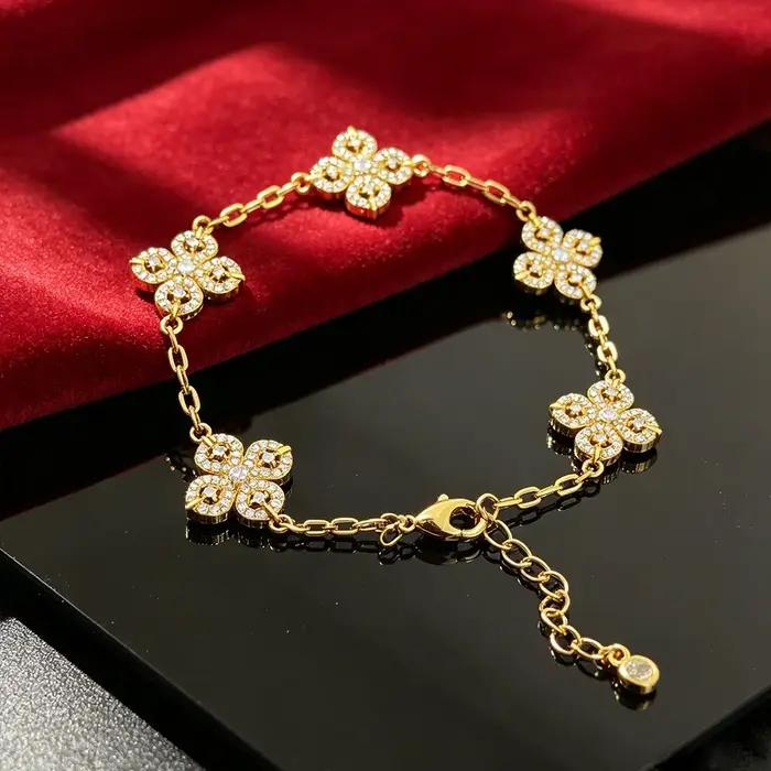 Bracelet trèfle serti de diamants de luxe en or 18 carats