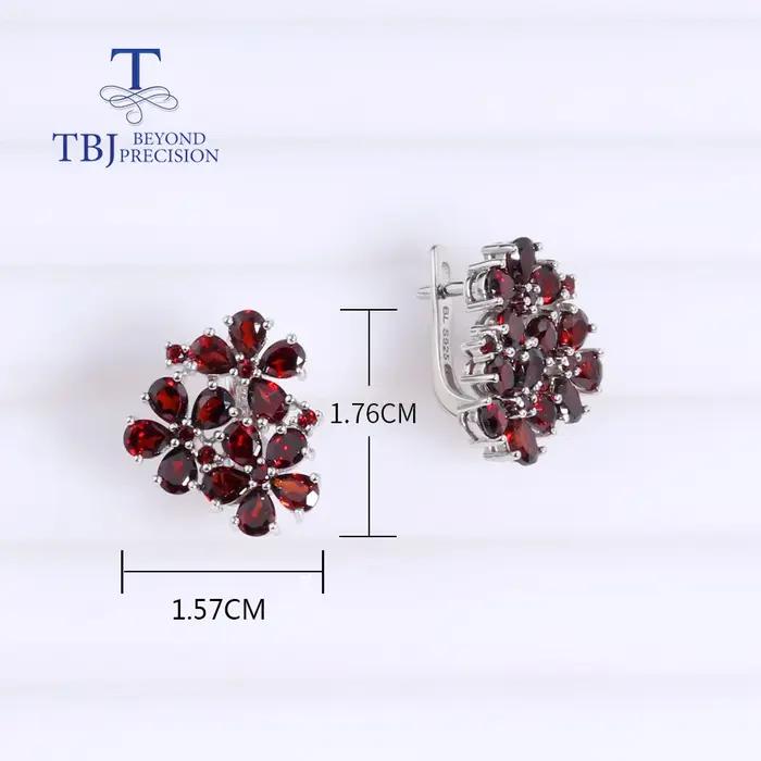 Boucles d'oreilles pendantes en argent sterling 925 avec grenat rouge naturel forme fleur pour femme élégante et raffinée