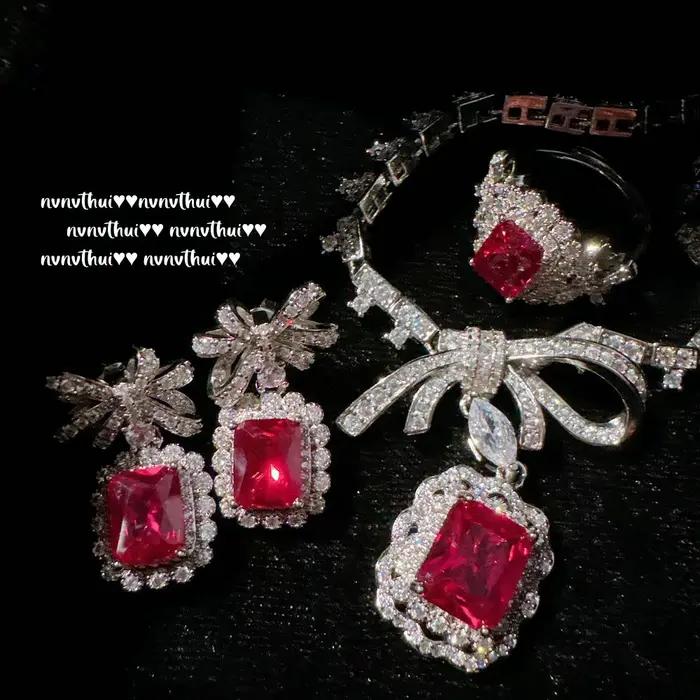 Ensemble de bijoux nœud papillon élégant exquis, argent 925, tempérament, cubique complet, contre-indiqué, zircone, noble, anneau ouvert, boucle d'oreille, collier, document, nouveau