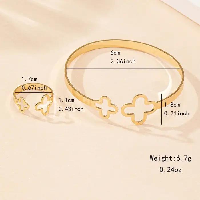 Ensemble de bijoux pour femmes : Bracelet et bague Fleur porte-bonheur