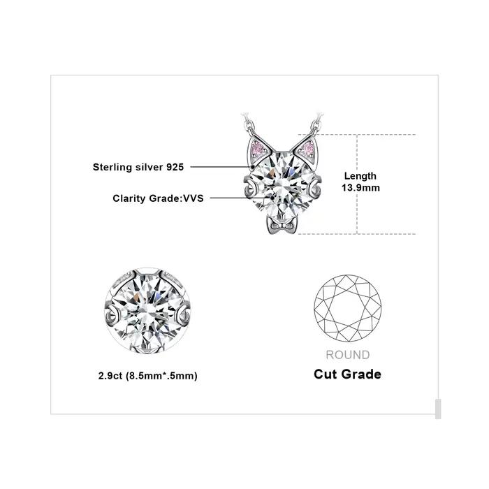 Collier en argent 925 avec pierre précieuse ronde chat mignon pour femmes bijoux fin élégants occasions spéciales filles nouveau style