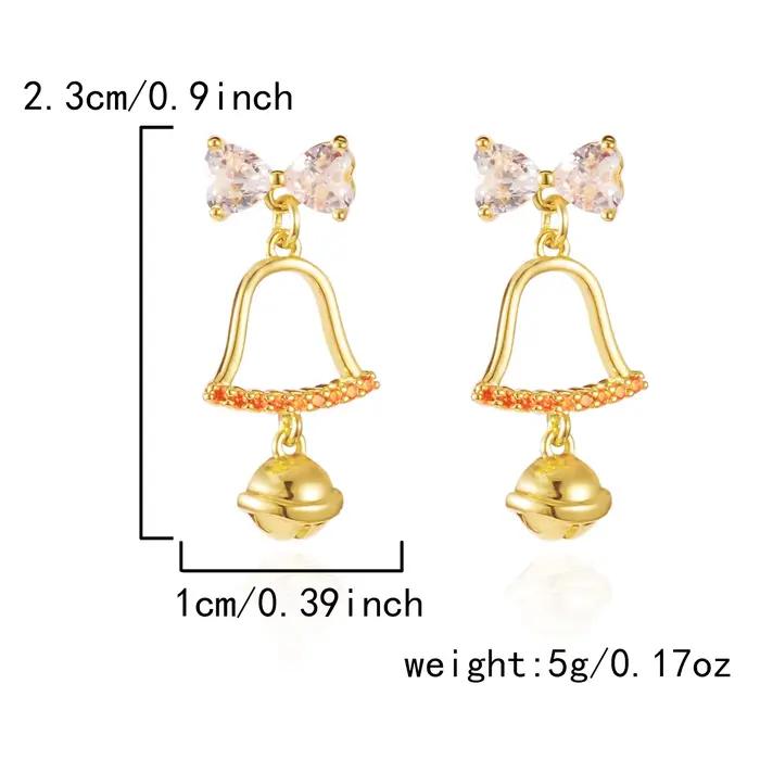 Boucles d'oreilles cloche à nœud rouge de noël pour femmes, bijoux de fête du nouvel an en strass mignons, cadeaux de noël