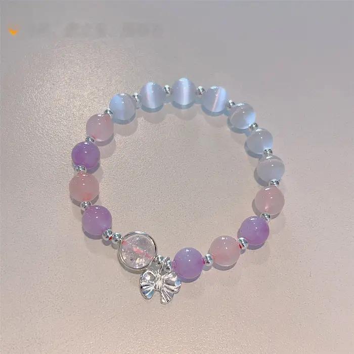 Bracelet en Pierre Naturelle et Clip Rose pour Femme