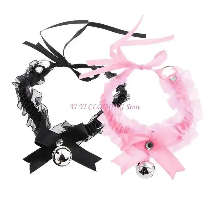N5KF – collier en dentelle à nœud papillon avec cloche pour femmes filles