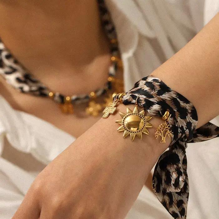 Ensemble collier et bracelets de luxe imprimé léopard, plaqué or 18 carats, en acier inoxydable, pour femme, cadeau de bijoux
