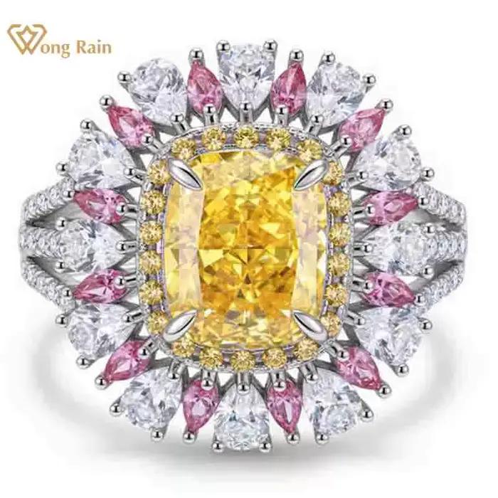 Wong Rain – bague réglable en argent Sterling 925, 7x9MM, coupe glace pilée, Citrine, diamant à haut