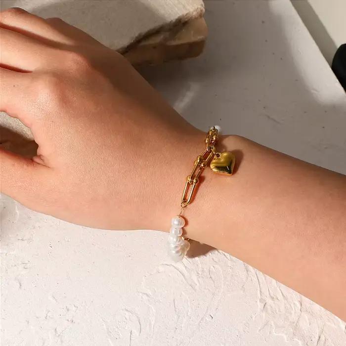 Bracelet pour femme en acier inoxydable à breloques motif coeur chaîne corde bijoux de mode