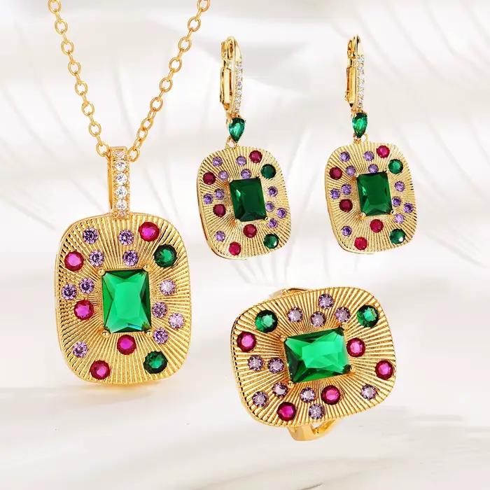 Foyimagination-Ensembles de bijoux rétro émeraude pour femmes