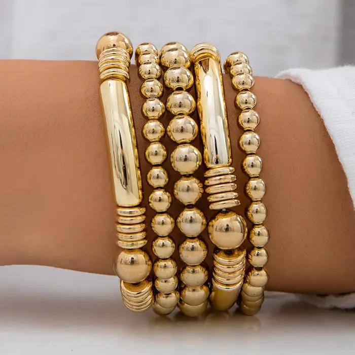 Bracelets Punk exagérés en chaîne à grande boule pour femmes et hommes, Vintage, grosses perles rondes, bracelet élastique Grunge, bijoux de Couple Steampunk pour hommes