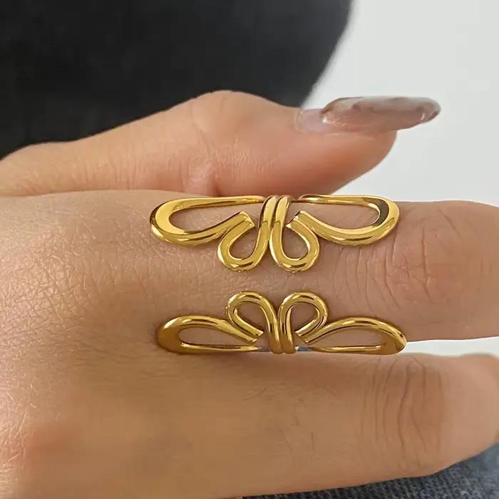 Zora – bague à fleurs creuses audacieuses, plaquée or 18 carats, en acier inoxydable, Index réglable, étanche, nouveaux bijoux
