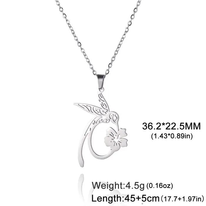 Colliers pendentifs Fleur Colibri pour Femme, Chaîne en Acier Inoxydable Couleur Or, Bijoux Animaux,