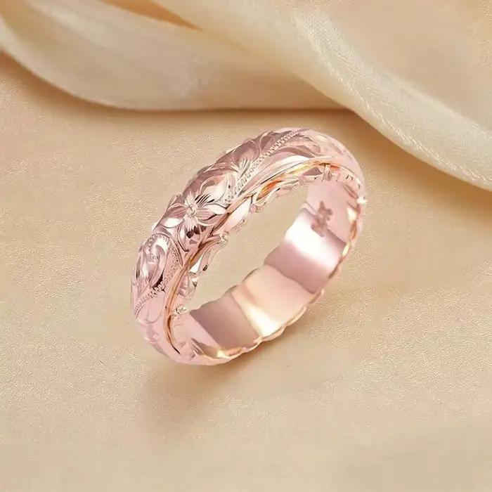 Bague en or rose en forme de rose sculptée avec motifs floraux gravés, bijou vintage hypoallergénique pour femmes, cadeau romantique pour toutes les occasions