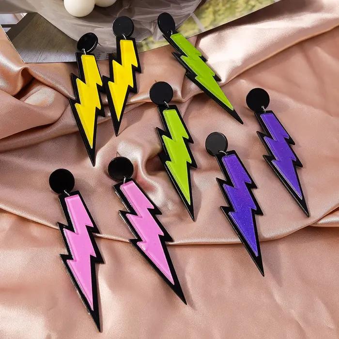 Aihua 22 couleurs coloré foudre pendentif boucles d'oreilles pour les femmes à la mode cerceau tonnerre
