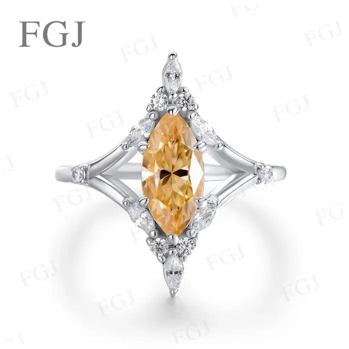 Bague Vintage en Moissanite Taille Marquise - Argent 925 Couleur D/Noir/Champagne Bijoux Fins Cadeau de Fiançailles Fête des Mères pour Femme
