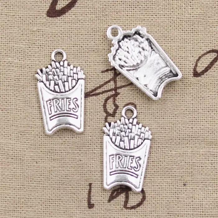 Breloques frites antiques couleur argent, 25x15mm, 15 pièces, fabrication artisanale, bijoux tibétai
