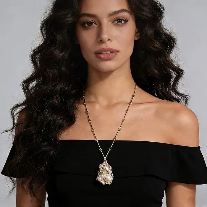 Collier Ras Du Cou Avec Perles En Cage Et Chaîne Satellite Bijou Tendance Pour Femme Occasions Spéciales Brunch Rendez-Vous Et Tenues Élégantes