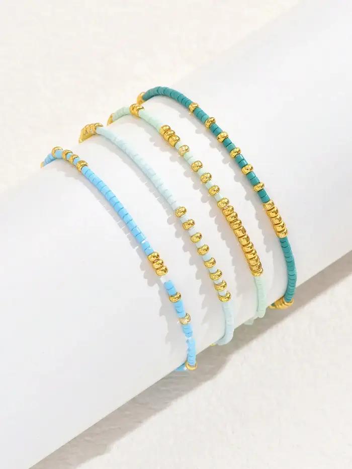 Ensemble de bracelets extensibles en perles de rocaille de couleur Turquoise