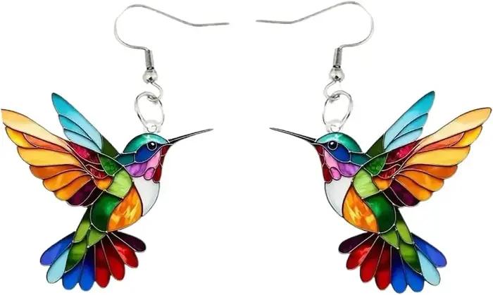 Colliers colorés de boucles d'oreilles d'oiseau de colibri