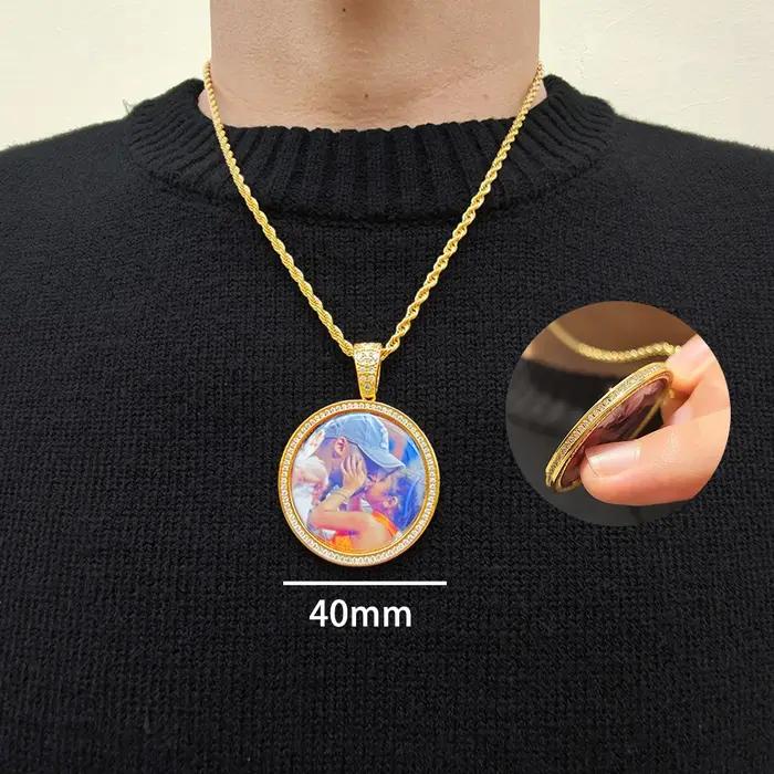 Collier photo personnalisé unisexe avec pendentif rond en zircone cubique pour homme et femme occasions spéciales hip hop rock