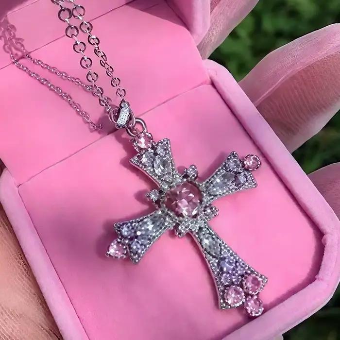 Collier gothique rose croix cristal Zircon punk pendentif collier femmes filles bijoux occasions spéciales