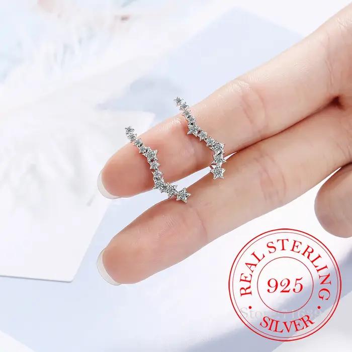 100% réel 925 en argent Sterling zircon cubique étoile oreille grimpeur boucles d'oreilles pour les femmes mignon